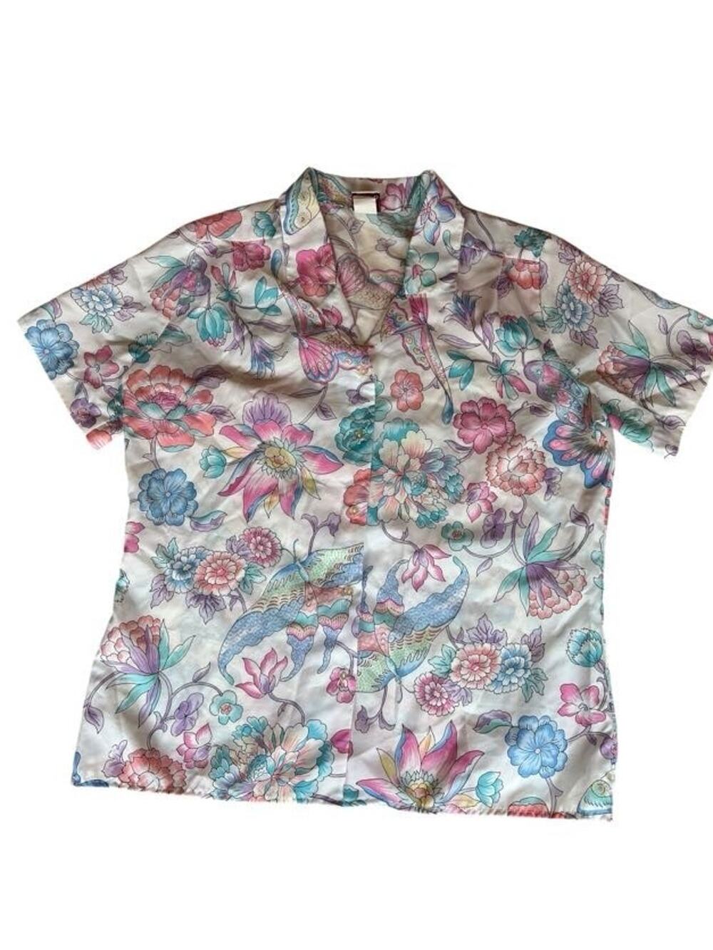 Classic Fashions Women's Vintage Butterfly Satin Tops Made in USA Floral Size 14